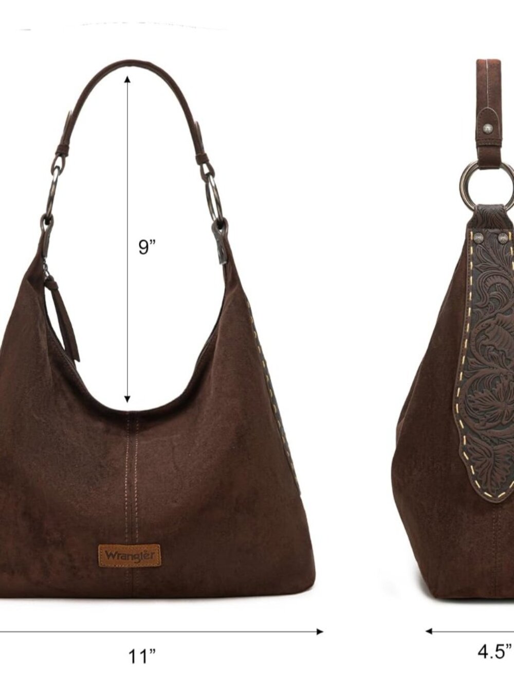 Wrangler Suede Hobo Purse for Women Embossed Soft Slouchy Shoulder Bag 2Pcs Set - Picture 5 of 6